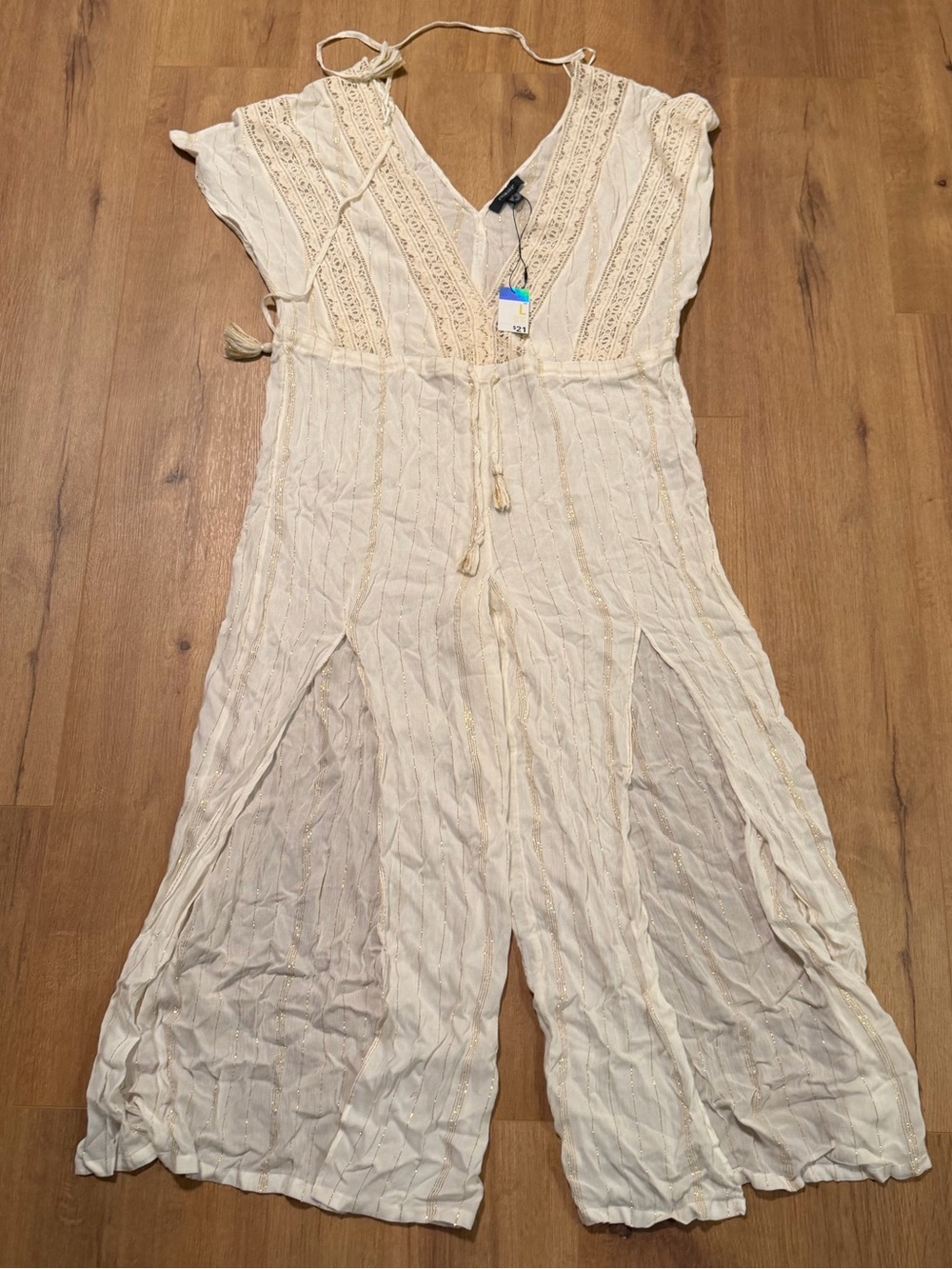 Cream Lace-Trim One-Piece Romper